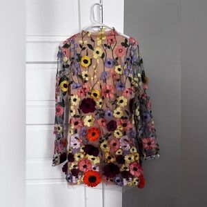 3D Floral Appliqué Long Sleeve Mini Dress